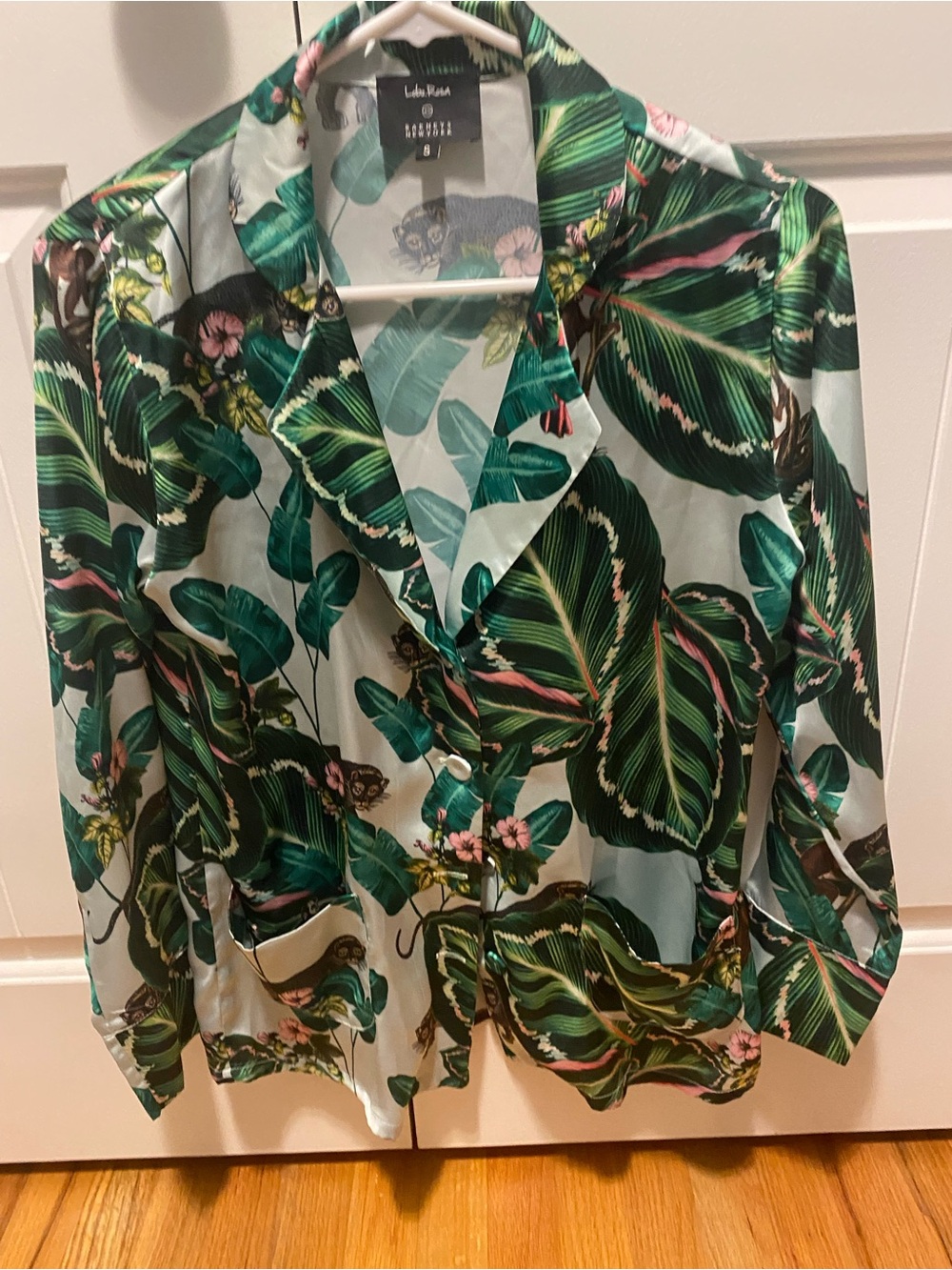 Lobo.rosa animal tropical print silk button up shirt small Barneys New York